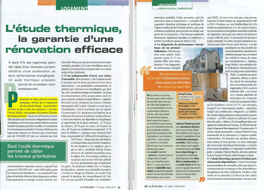 Photo-presse-Le-Particulier-Mars-2011-Etude-Thermique-Garantie